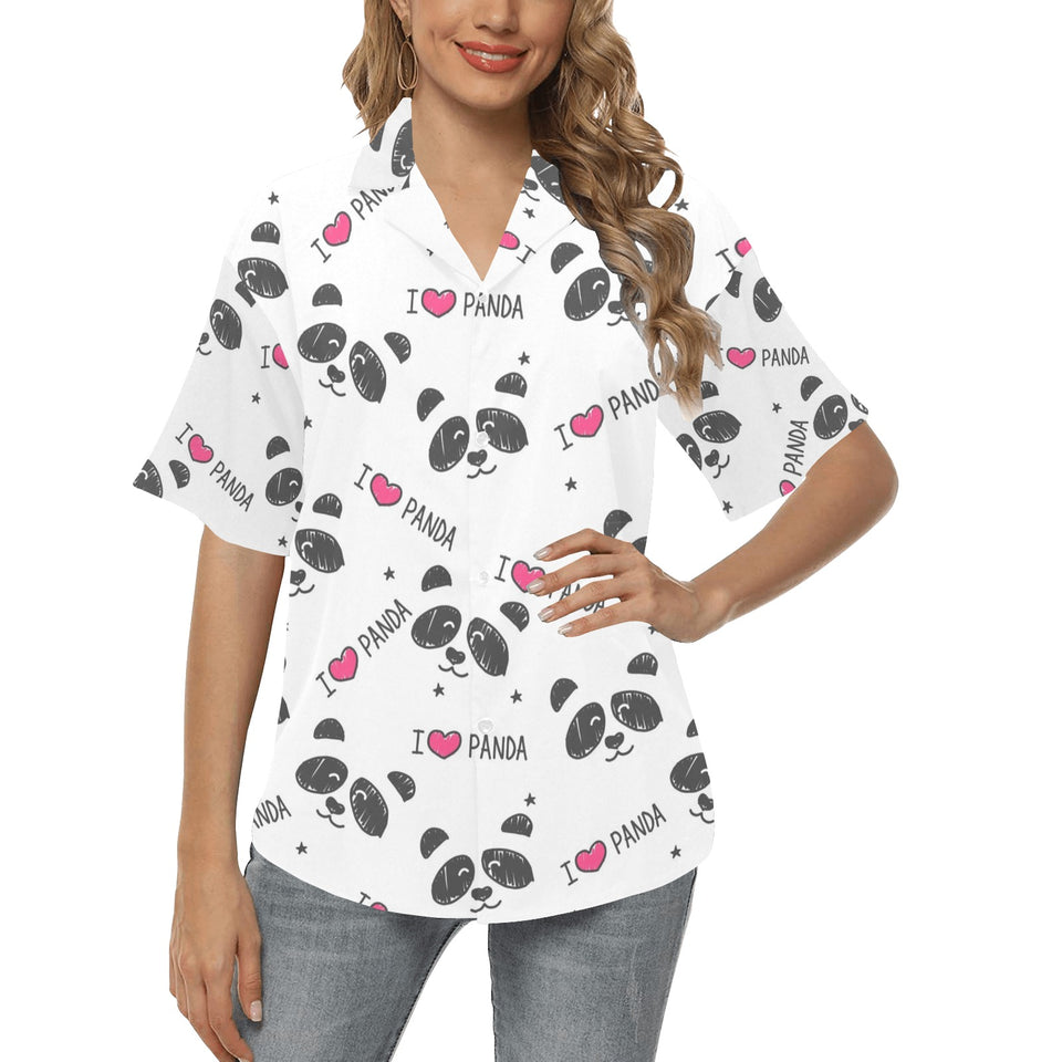 Hand Drawn faces of pandas pattern Women's All Over Print Hawaiian Shirt