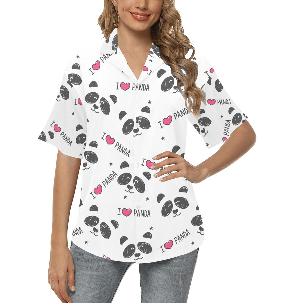 Hand Drawn faces of pandas pattern Women's All Over Print Hawaiian Shirt