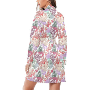 Coral Reef Pattern Print Design 03 Women's Long Sleeve Belted Night Robe