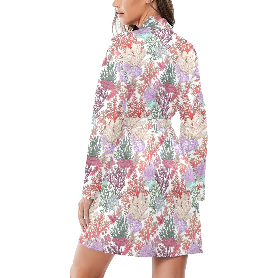 Coral Reef Pattern Print Design 03 Women's Long Sleeve Belted Night Robe