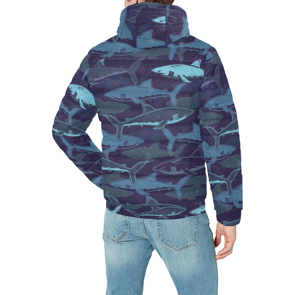 Shark pattern Men's Padded Hooded Jacket