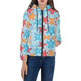 Blue red orange starfish pattern Women's Padded Hooded Jacket