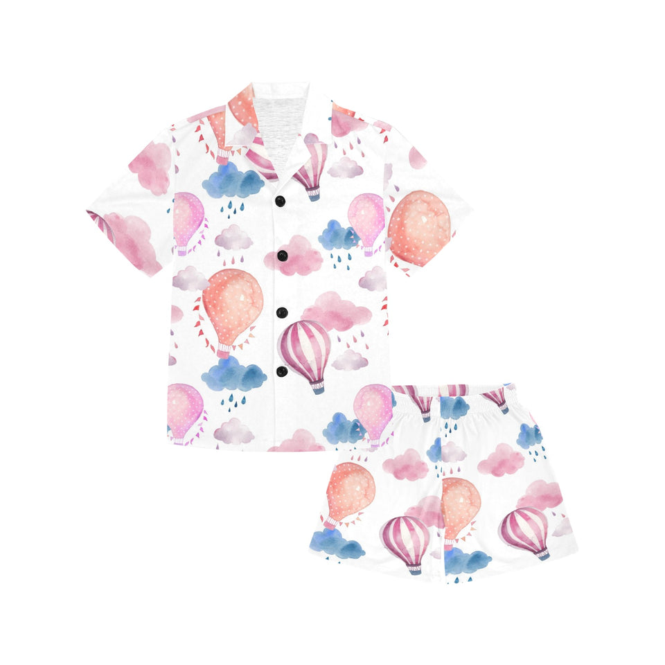 Watercolor air balloon cloud pattern Kids' Boys' Girls' V-Neck Short Pajama Set