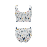 Cute sleeping sheep moon cloud pattern Chest Bowknot High Waisted Bikini Swimsuit