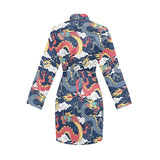 Blue red dragon cloud pattern Women's Long Sleeve Belted Night Robe