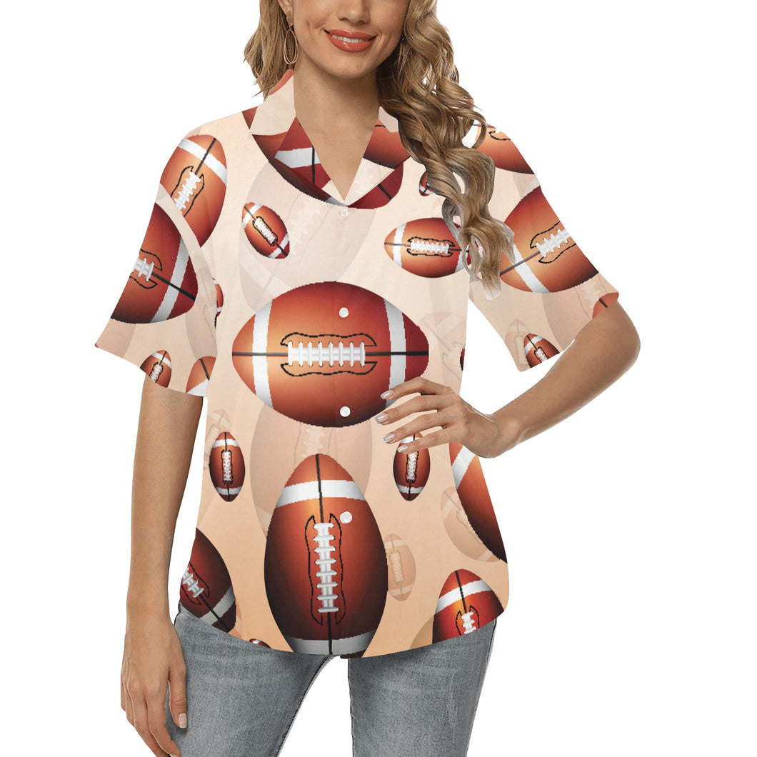 American football ball design pattern Women's All Over Print Hawaiian Shirt