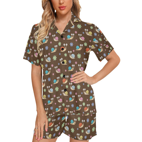 Snail Pattern Print Design 03 Women's V-Neck Short Pajama Set