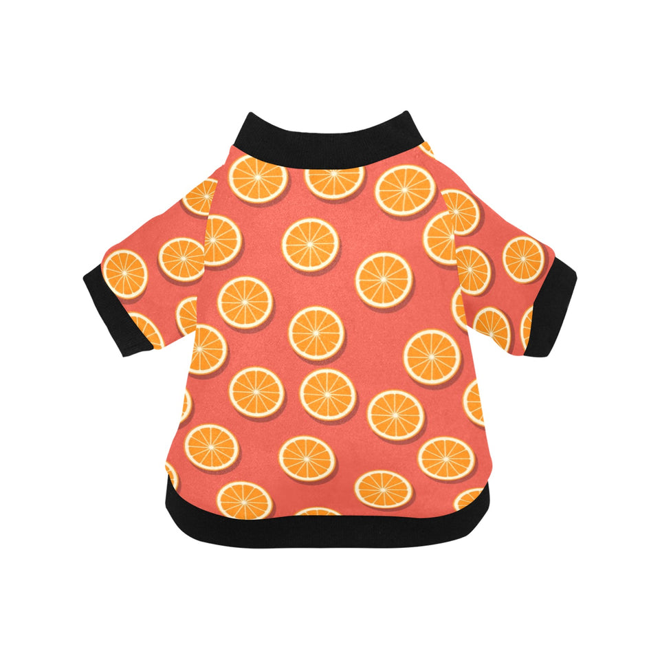 Oranges pattern red background All Over Print Pet Dog Round Neck Fuzzy Shirt