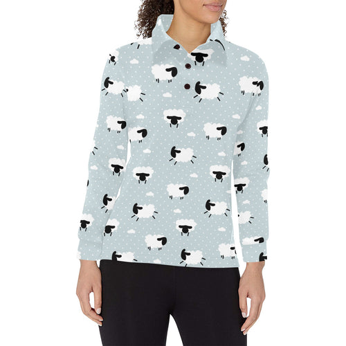 Sheep polka dot cloud pattern Women's Long Sleeve Polo Shirt
