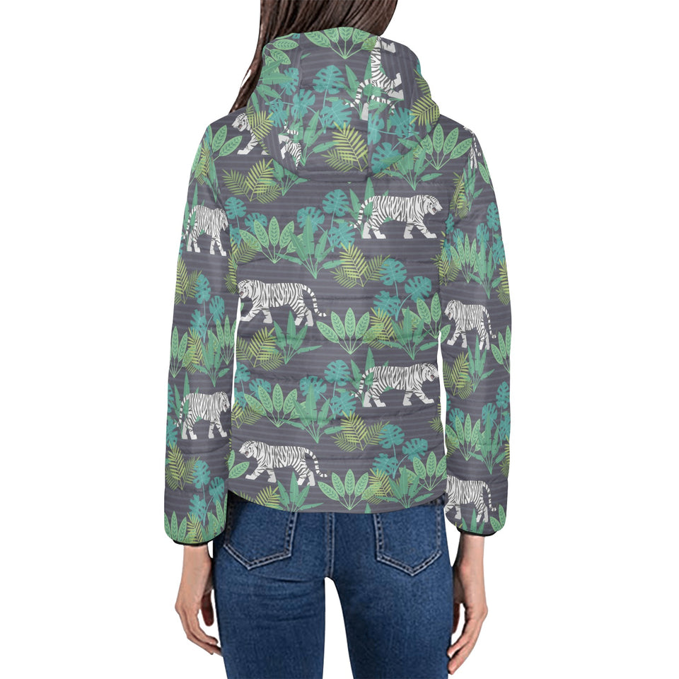 white bengal tigers tropical plant Women's Padded Hooded Jacket