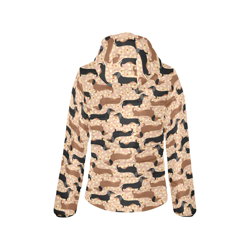 Dachshund floral background Women's Padded Hooded Jacket