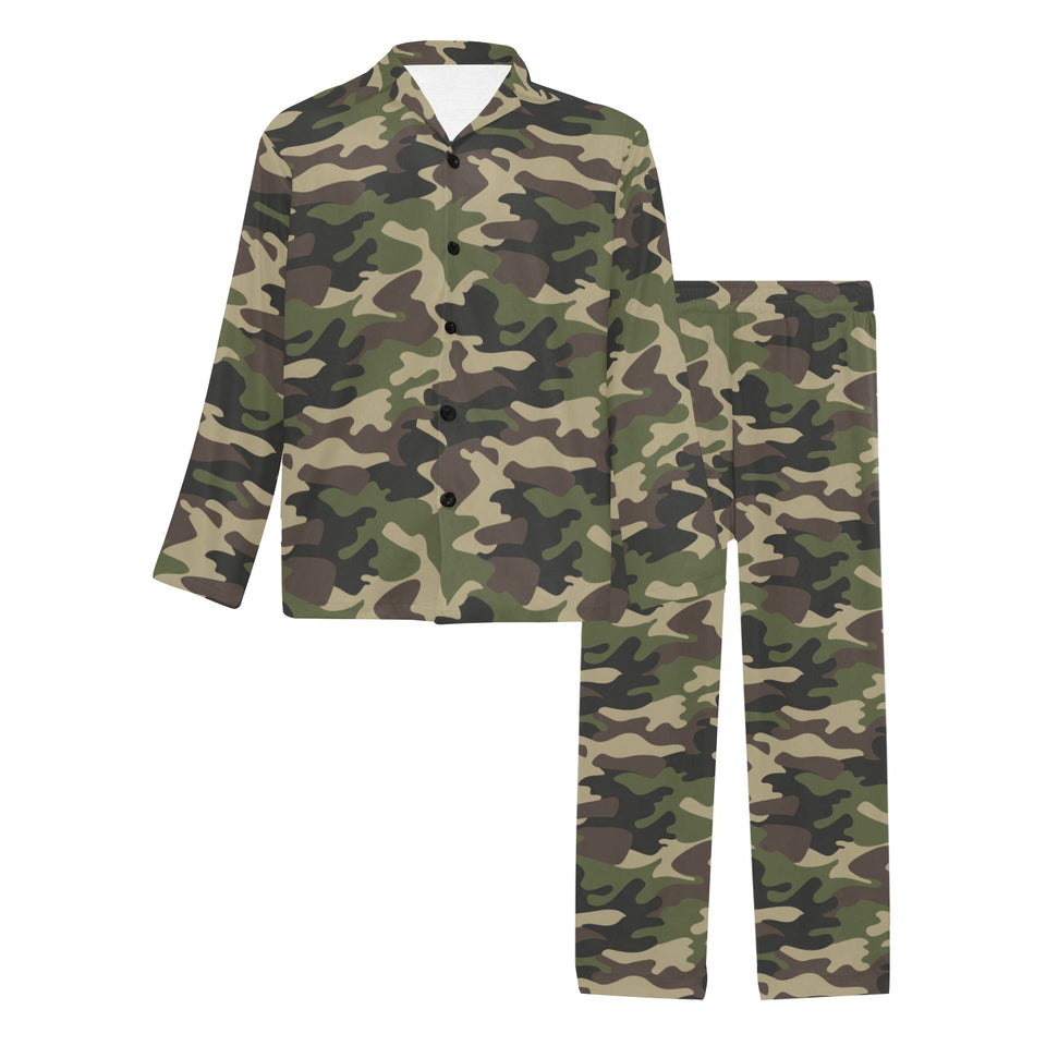 Dark Green camouflage pattern Men's Long Pajama Set