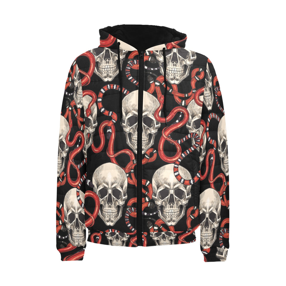 Red snake skull pattern Men's Padded Hooded Jacket