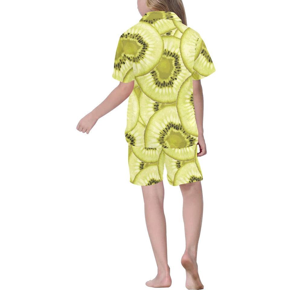 Sliced kiwi pattern Kids' Boys' Girls' V-Neck Short Pajama Set