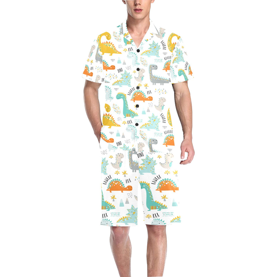 Cute funny kids dinosaurs pattern Men's V-Neck Short Pajama Set