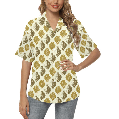 Lion Pattern Print Design 02 Women's All Over Print Hawaiian Shirt