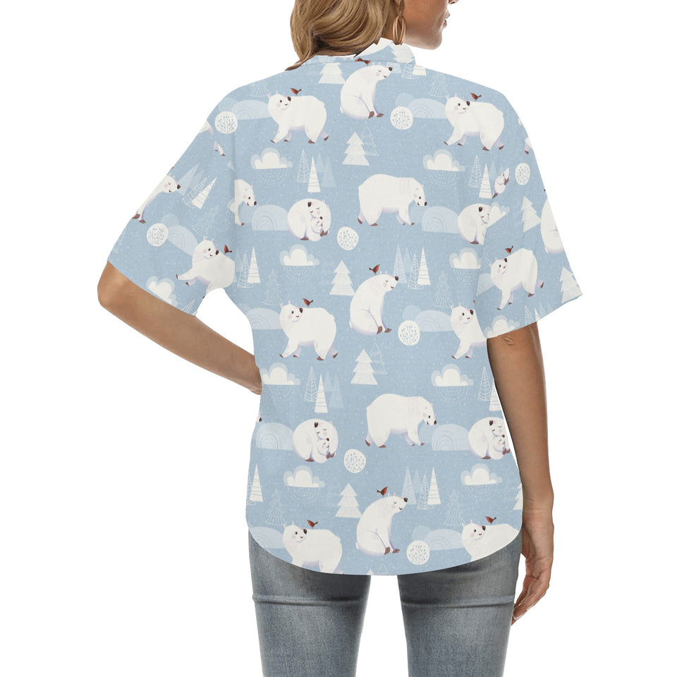 Cute polar bears Christmas decoration pattern Women's All Over Print Hawaiian Shirt