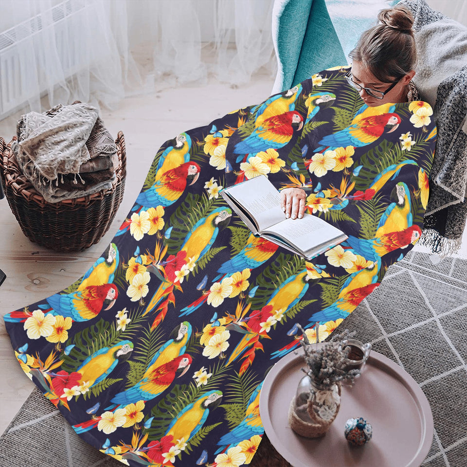 Colorful parrot flower pattern Blanket Robe with Sleeves