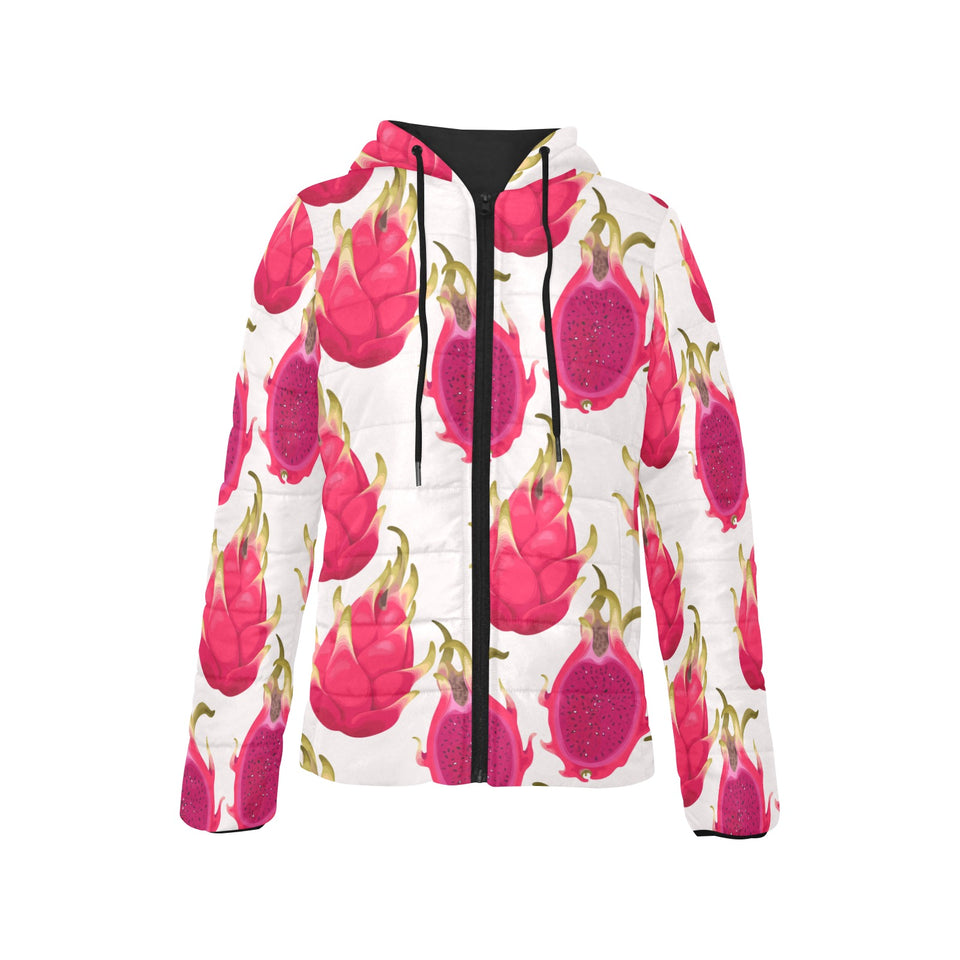 dragon fruits design pattern Women's Padded Hooded Jacket