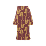 Hand drawn gold saxophone red background Blanket Robe with Sleeves