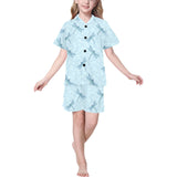 Dragonfly pattern blue background Kids' Boys' Girls' V-Neck Short Pajama Set