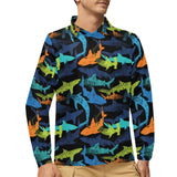 Colorful shark Men's Long Sleeve Polo Shirt