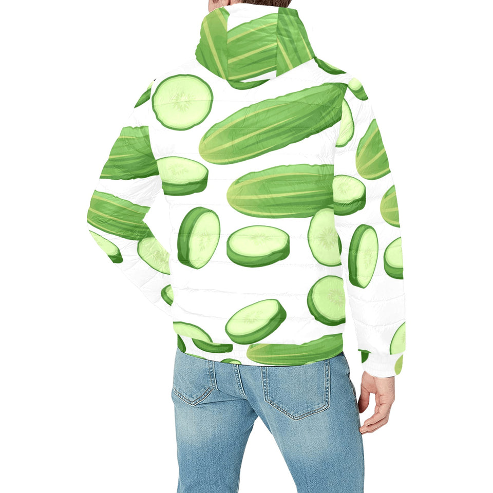 cucumber whole slices pattern Men's Padded Hooded Jacket