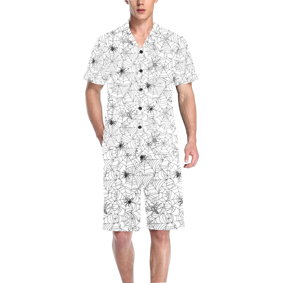 Spider web cobweb pattern Men's V-Neck Short Pajama Set