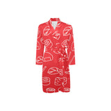 sushi pattern red background Men's Long Sleeve Belted Night Robe