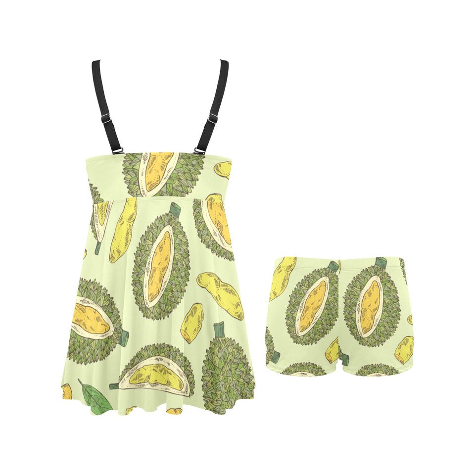 Durian leaves pattern background Chest Sexy Pleated Two Piece Swim Dress