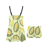 Durian leaves pattern background Chest Sexy Pleated Two Piece Swim Dress