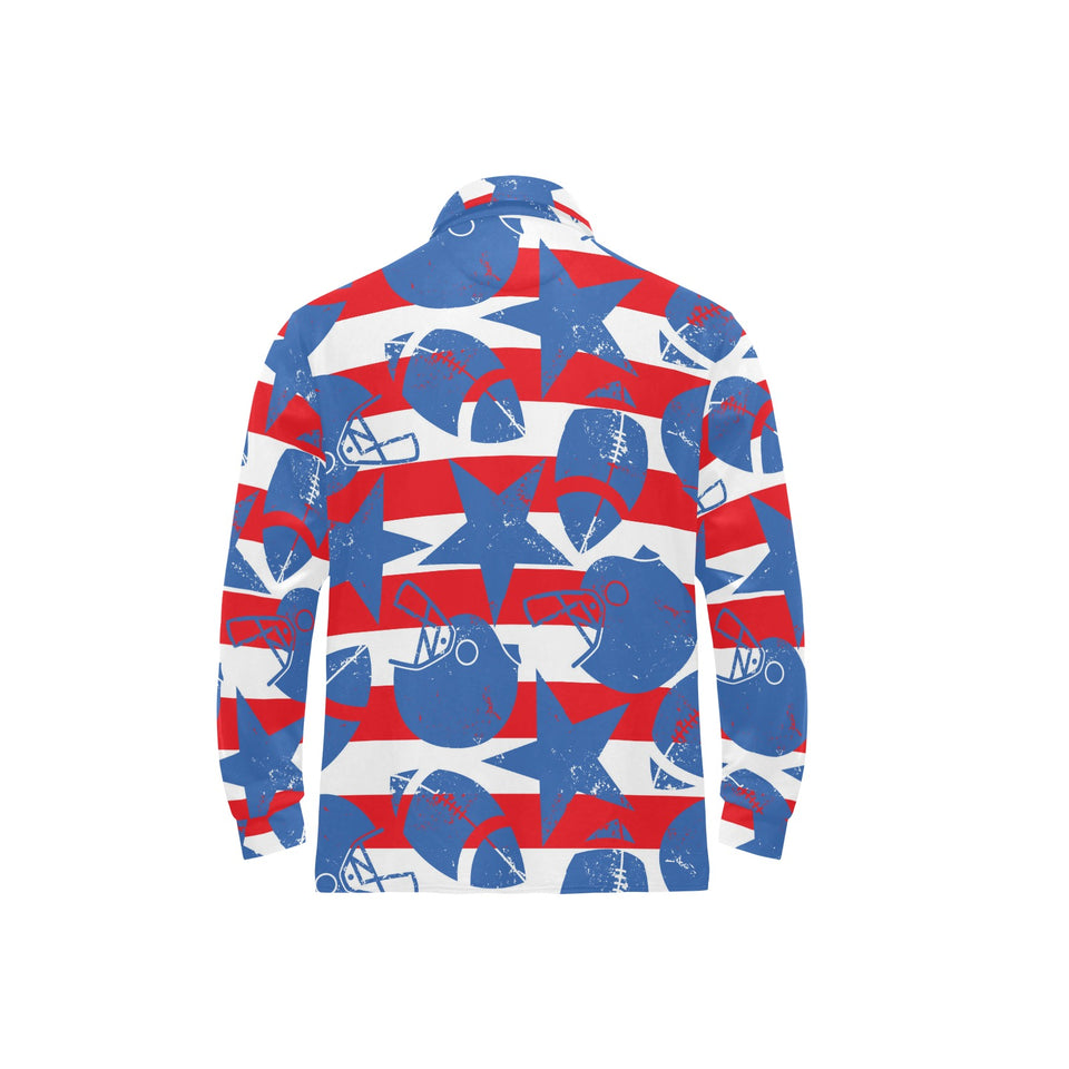 American football ball star stripes pattern Men's Long Sleeve Polo Shirt