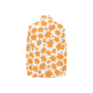 Orange Maple Leaf pattern Women's Long Sleeve Polo Shirt