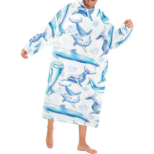 Watercolor dolphin pattern Blanket Robe with Sleeves