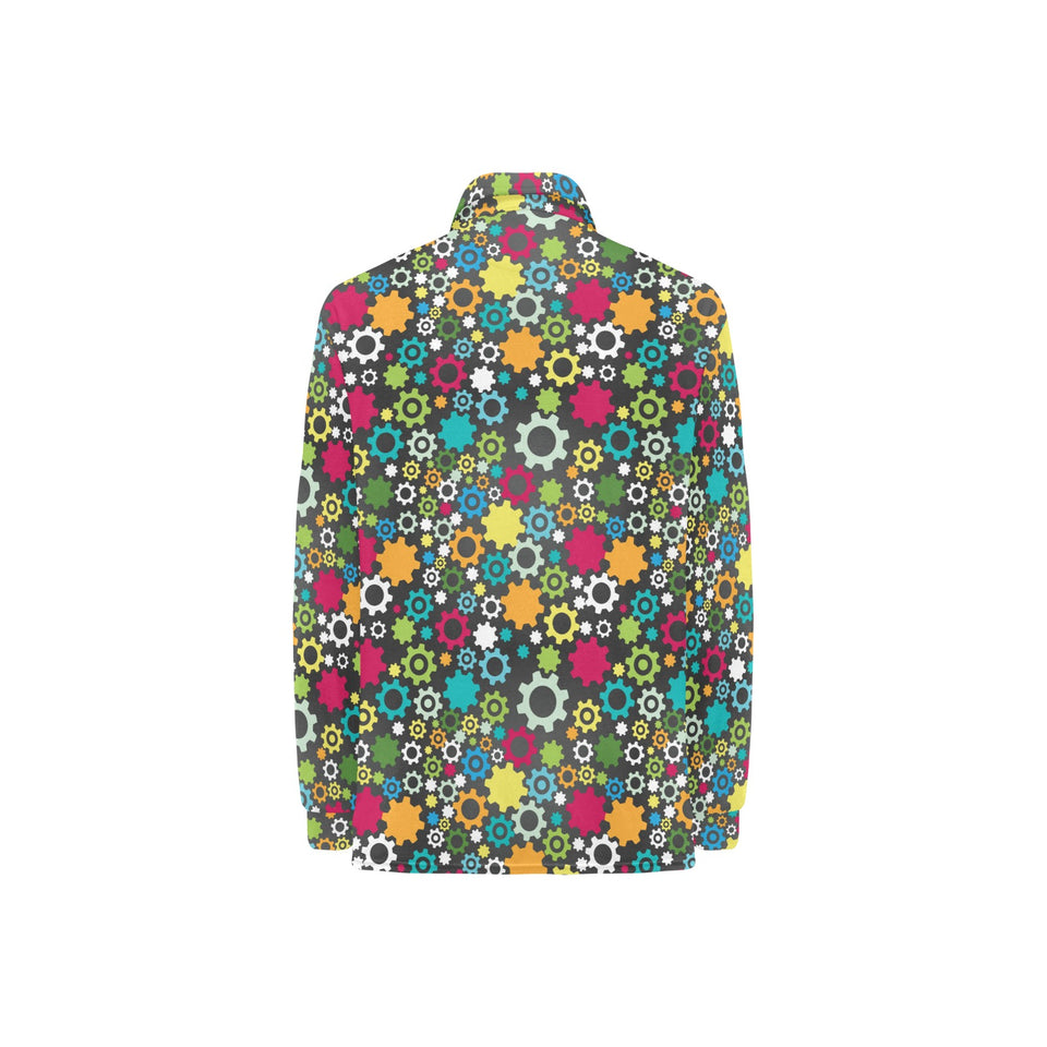 Gear Pattern Print Design 03 Women's Long Sleeve Polo Shirt