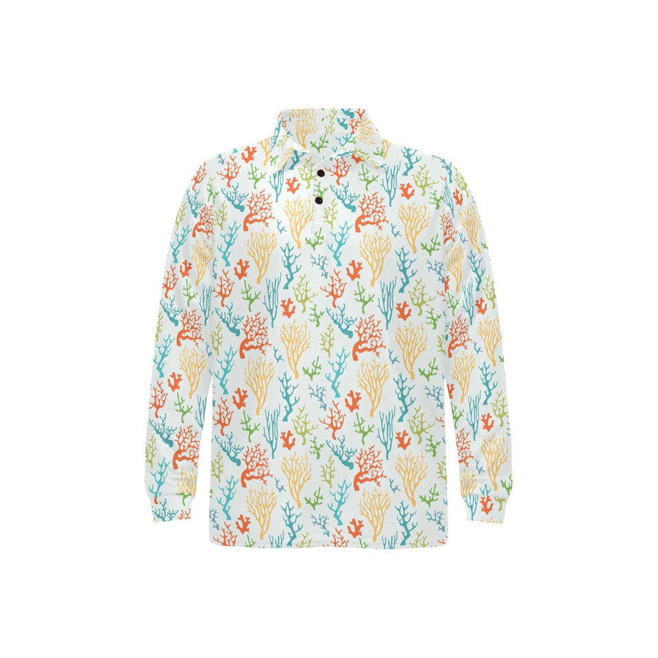 Coral Reef Pattern Print Design 02 Men's Long Sleeve Polo Shirt