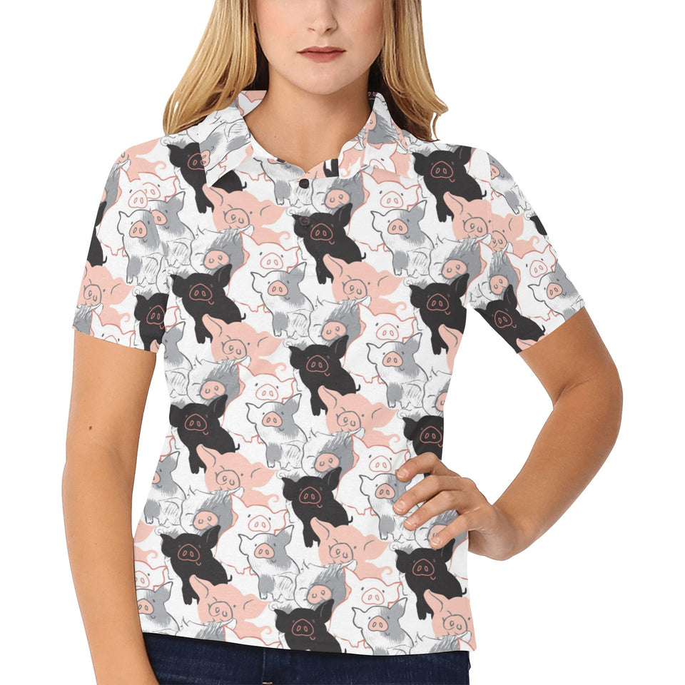Pig Pattern Print Design 05 Women's All Over Print Polo Shirt