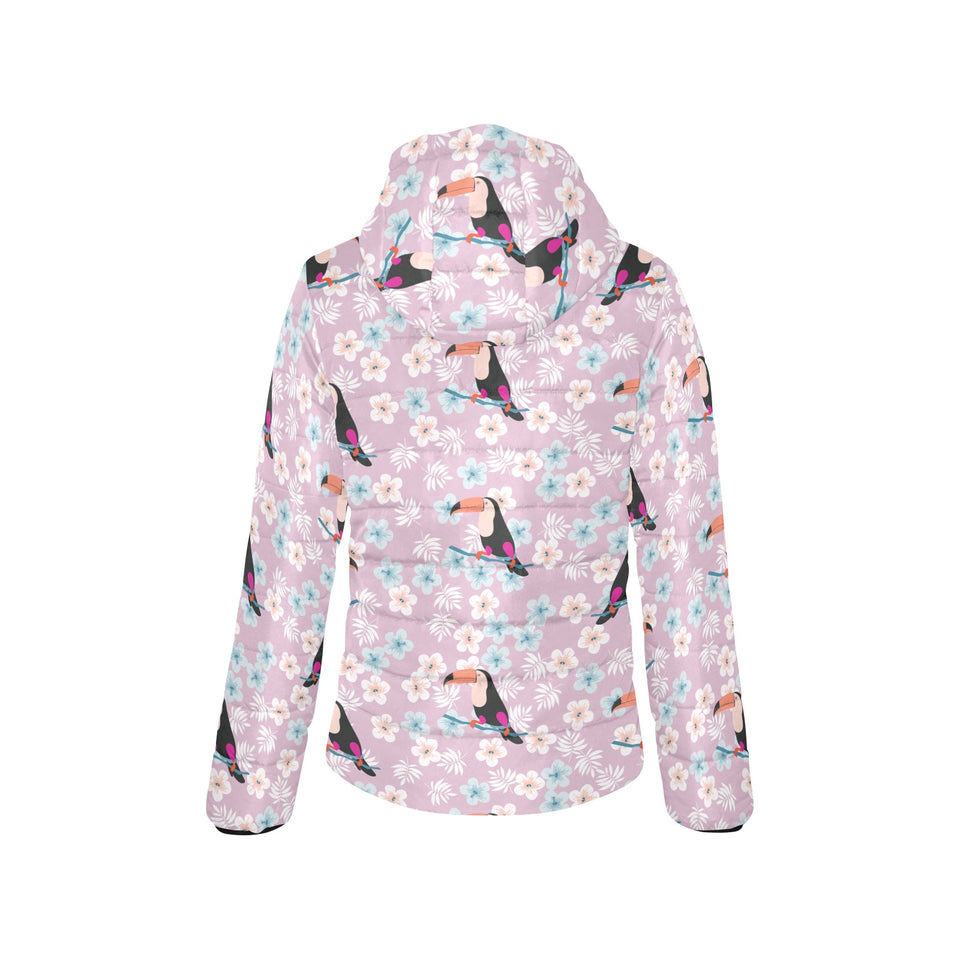 Beautiful toucan flower leaves Women's Padded Hooded Jacket