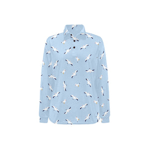 Seagull Pattern Print Design 02 Women's Long Sleeve Polo Shirt