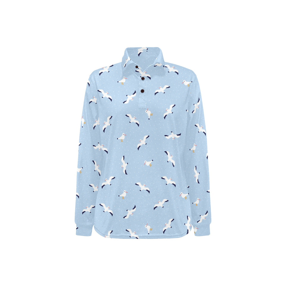 Seagull Pattern Print Design 02 Women's Long Sleeve Polo Shirt