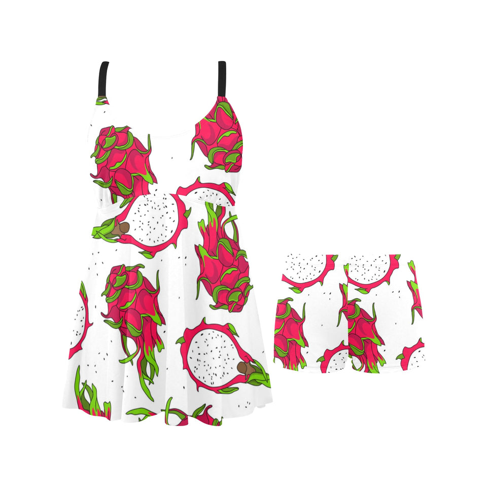 dragon fruits white background Chest Sexy Pleated Two Piece Swim Dress