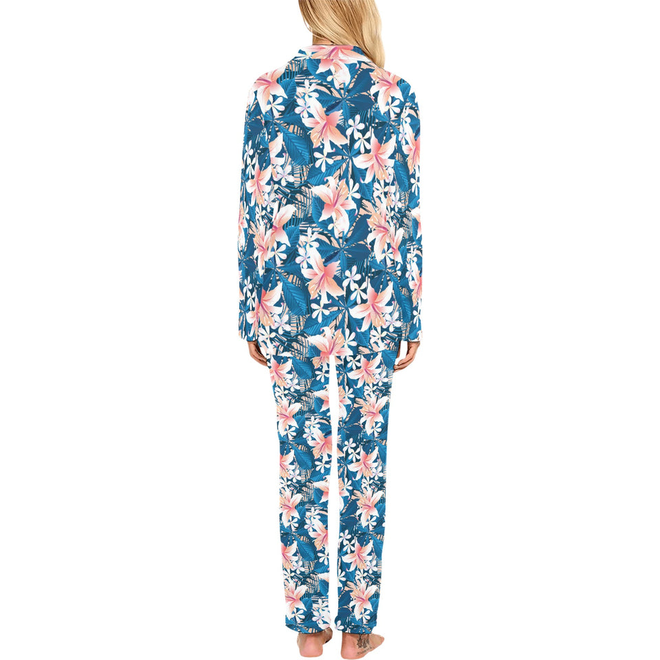 Hibiscus Pattern Print Design 02 Women's Long Pajama Set