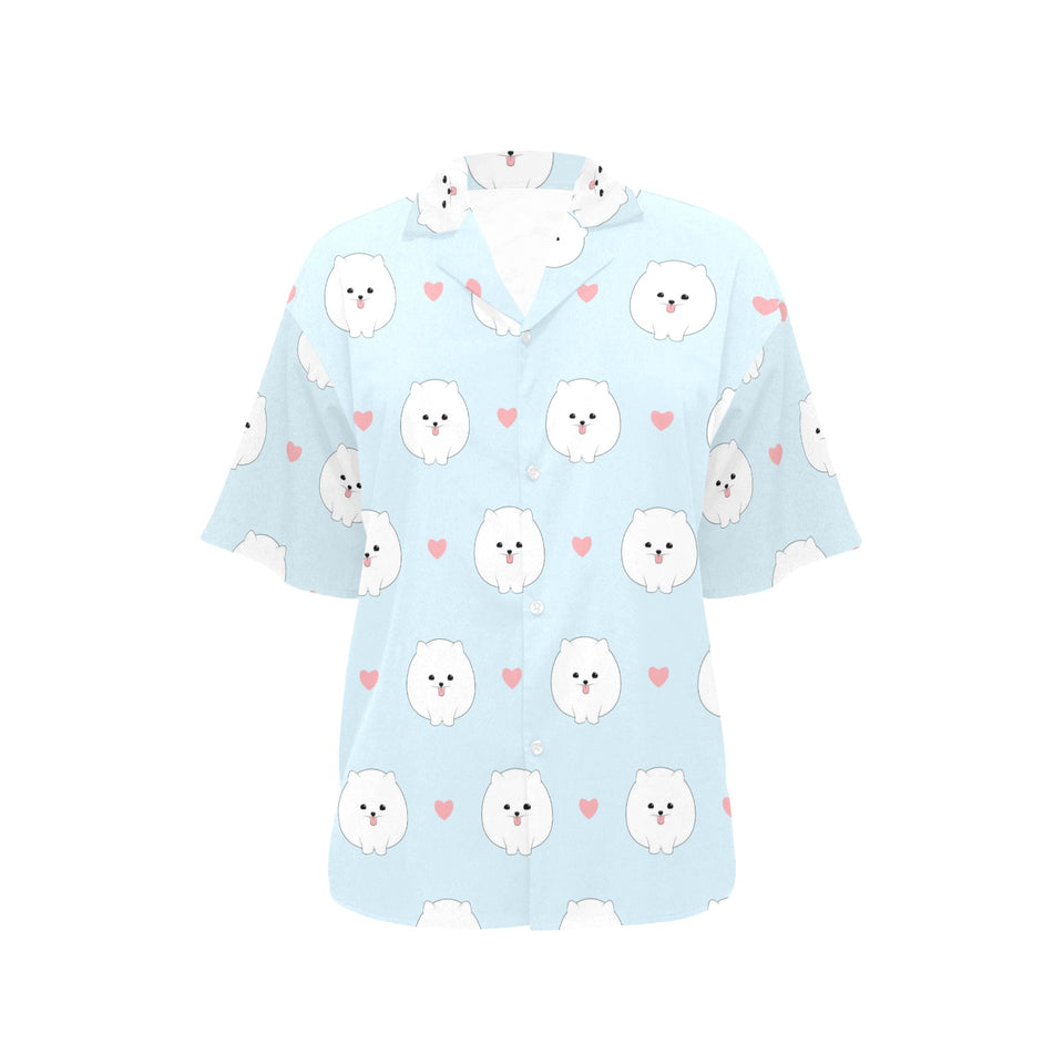 White cute pomeranian pattern Women's All Over Print Hawaiian Shirt