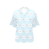 White cute pomeranian pattern Women's All Over Print Hawaiian Shirt