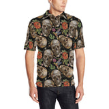 Skull rose humming bird flower pattern Men's All Over Print Polo Shirt