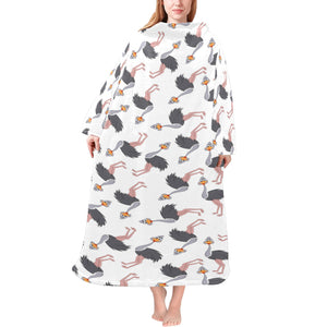 Ostrich Pattern Print Design 02 Blanket Robe with Sleeves