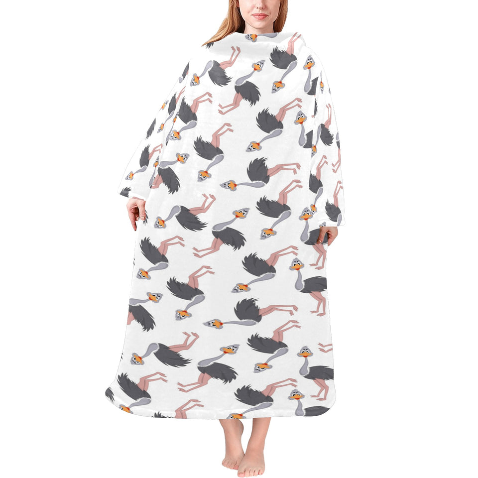 Ostrich Pattern Print Design 02 Blanket Robe with Sleeves