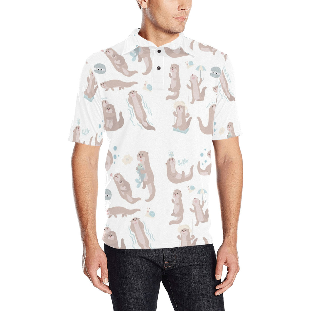 Cute sea otters pattern Men's All Over Print Polo Shirt