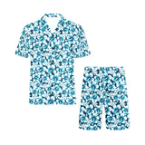 Hibiscus Pattern Print Design 04 Men's V-Neck Short Pajama Set