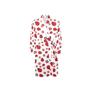 Ladybug Pattern Print Design 04 Men's Long Sleeve Belted Night Robe